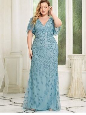 Elegant Light Teal V-Neck Evening Dress
